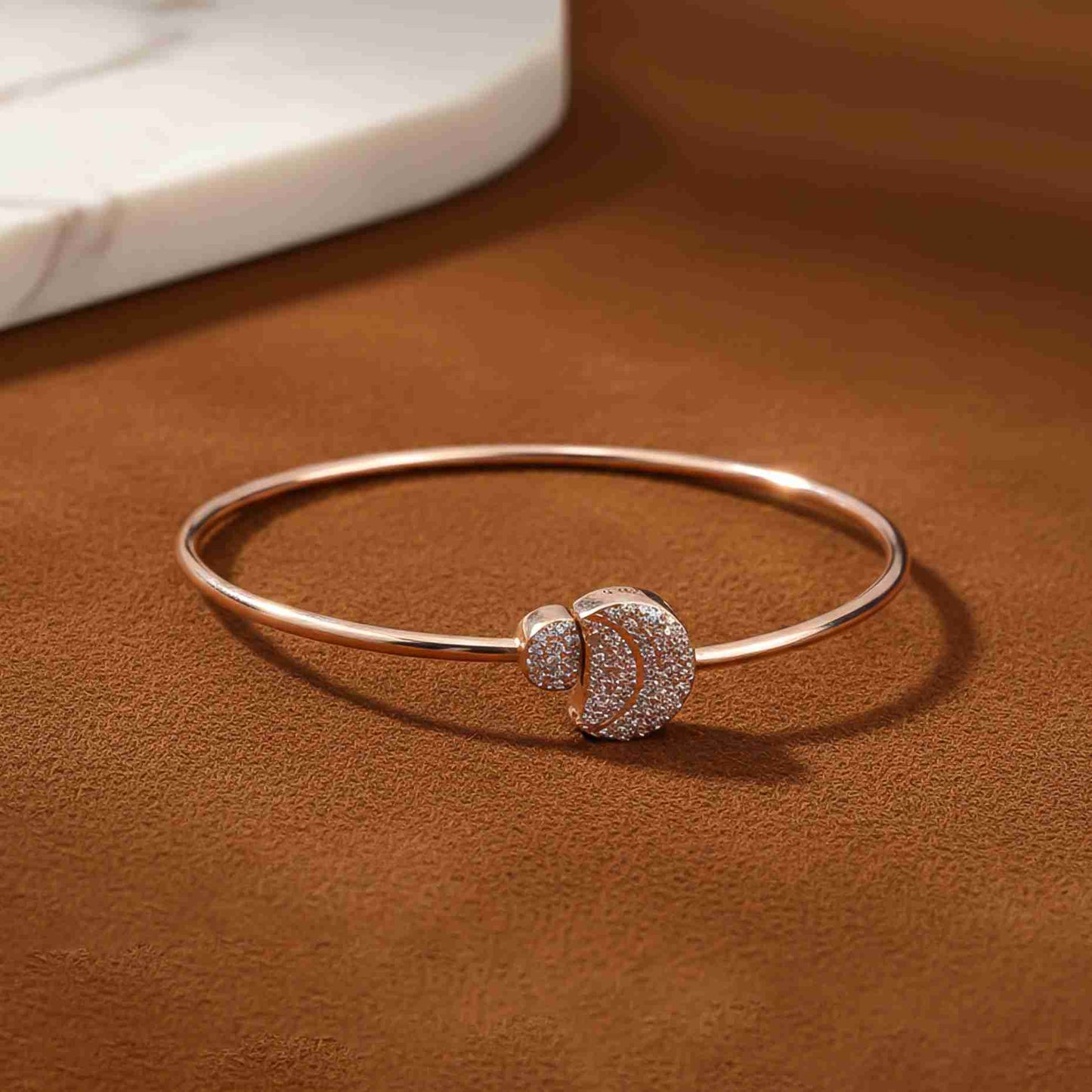 Rose Gold Vermiel Fiji Pave Diamond Bangle Gold Vermeil (2.5 Micron)