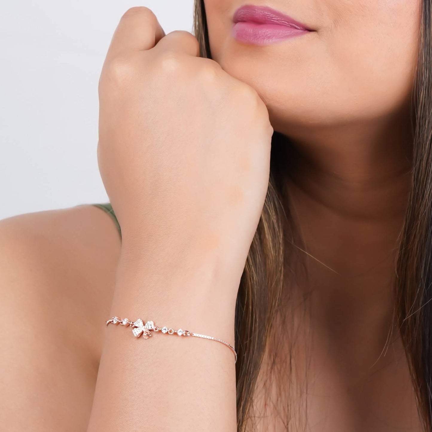 Rose Gold Leafy Charm Bracelet