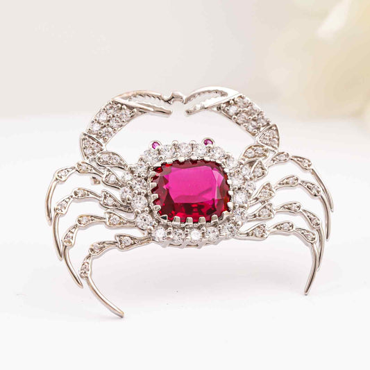 Silver Red Ruby Versatile Crab Brooch Pin