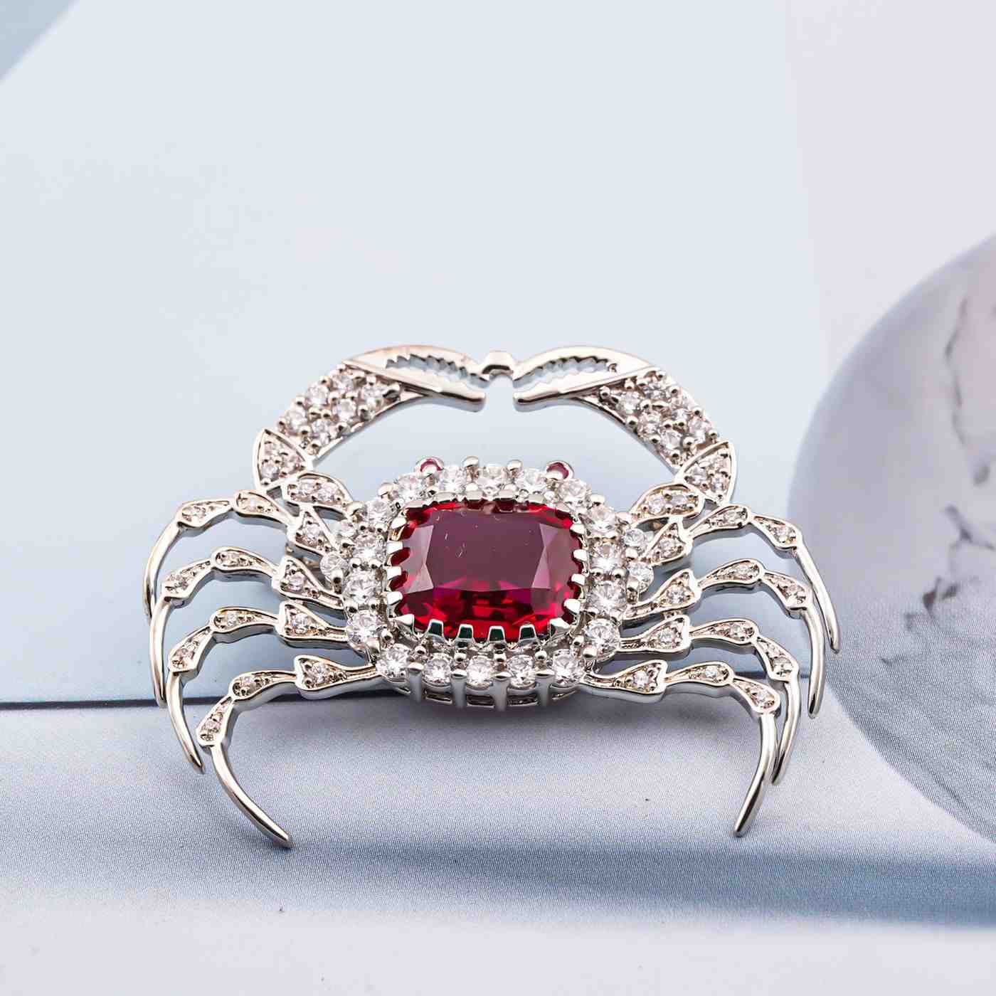 Silver Red Ruby Versatile Crab Brooch Pin