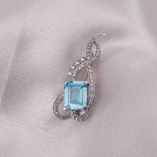 Silver Fancy Aquamarine Brooch Pin