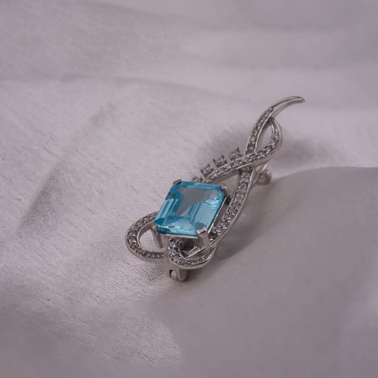 Silver Fancy Aquamarine Brooch Pin