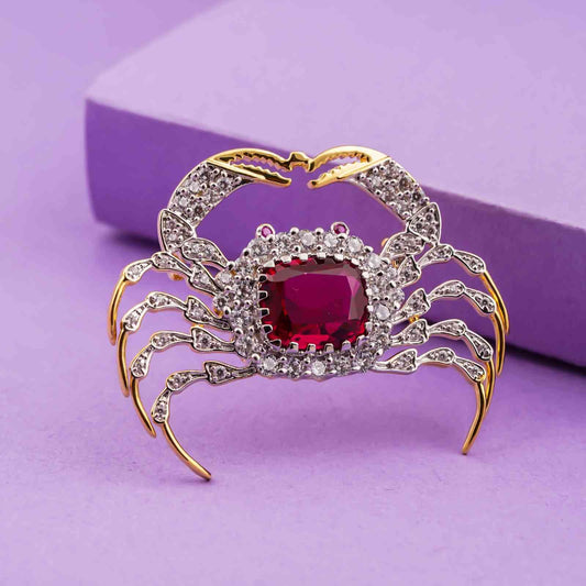Silver Red Ruby Versatile Crab Brooch With 14K Gold Over