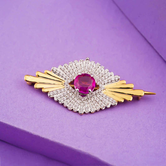 Red Ruby Made In Heaven Brooch With 14K Gold Over