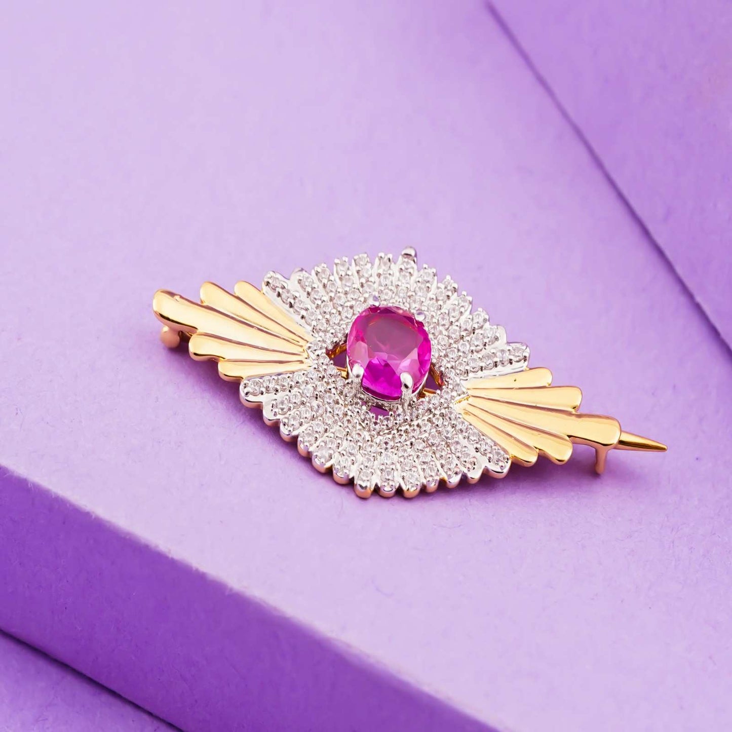 Red Ruby Made In Heaven Brooch With 14K Gold Over