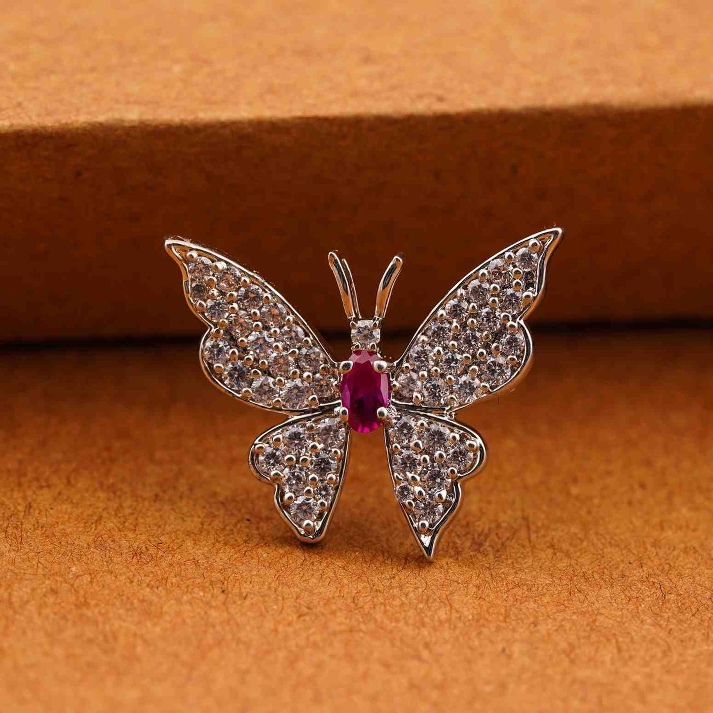 925 Sterling Silver Red Ruby Butterfly Brooch Pin