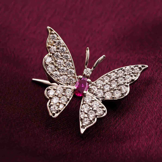 925 Sterling Silver Red Ruby Butterfly Brooch Pin
