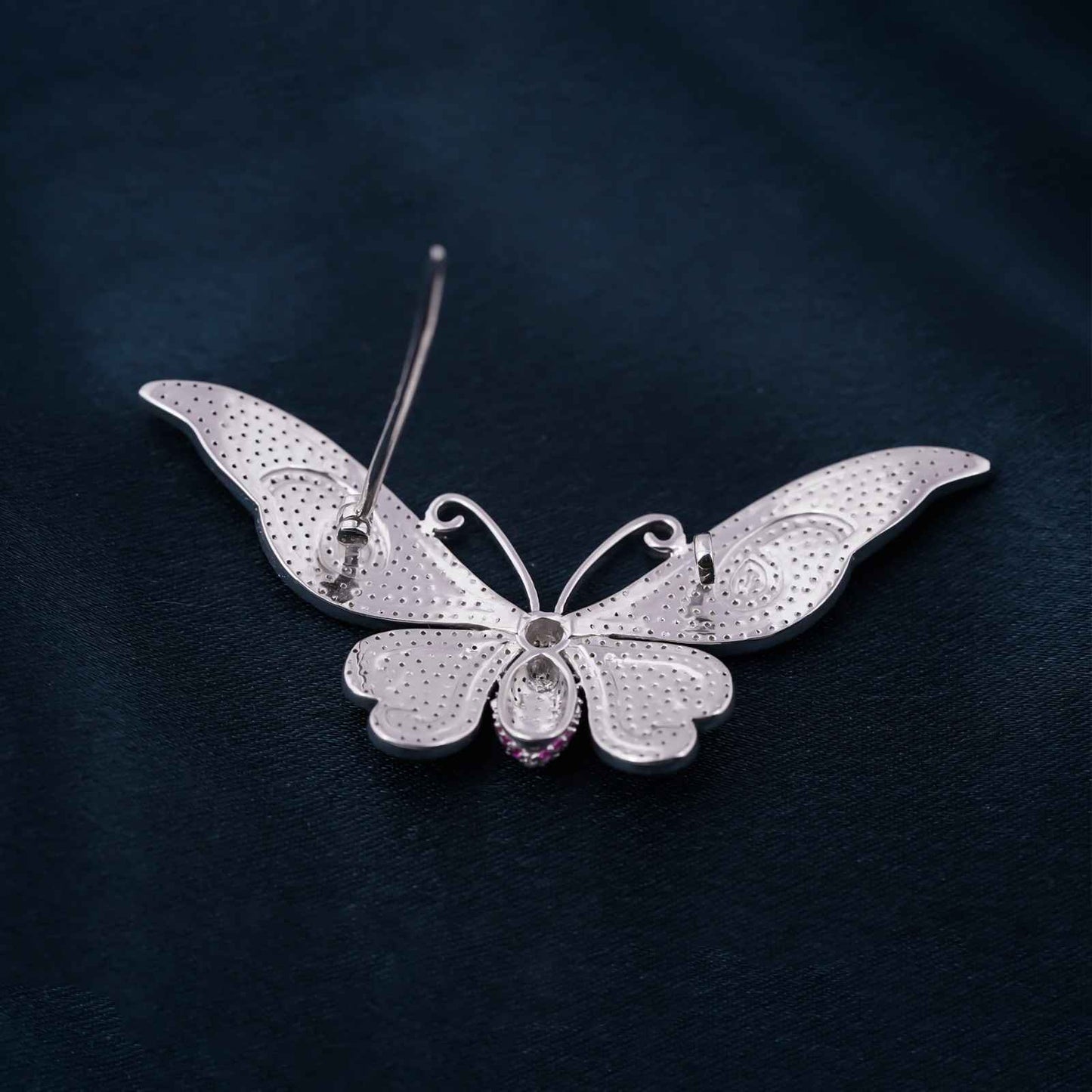 Silver Cluster Red Ruby Butterfly Brooch Pin