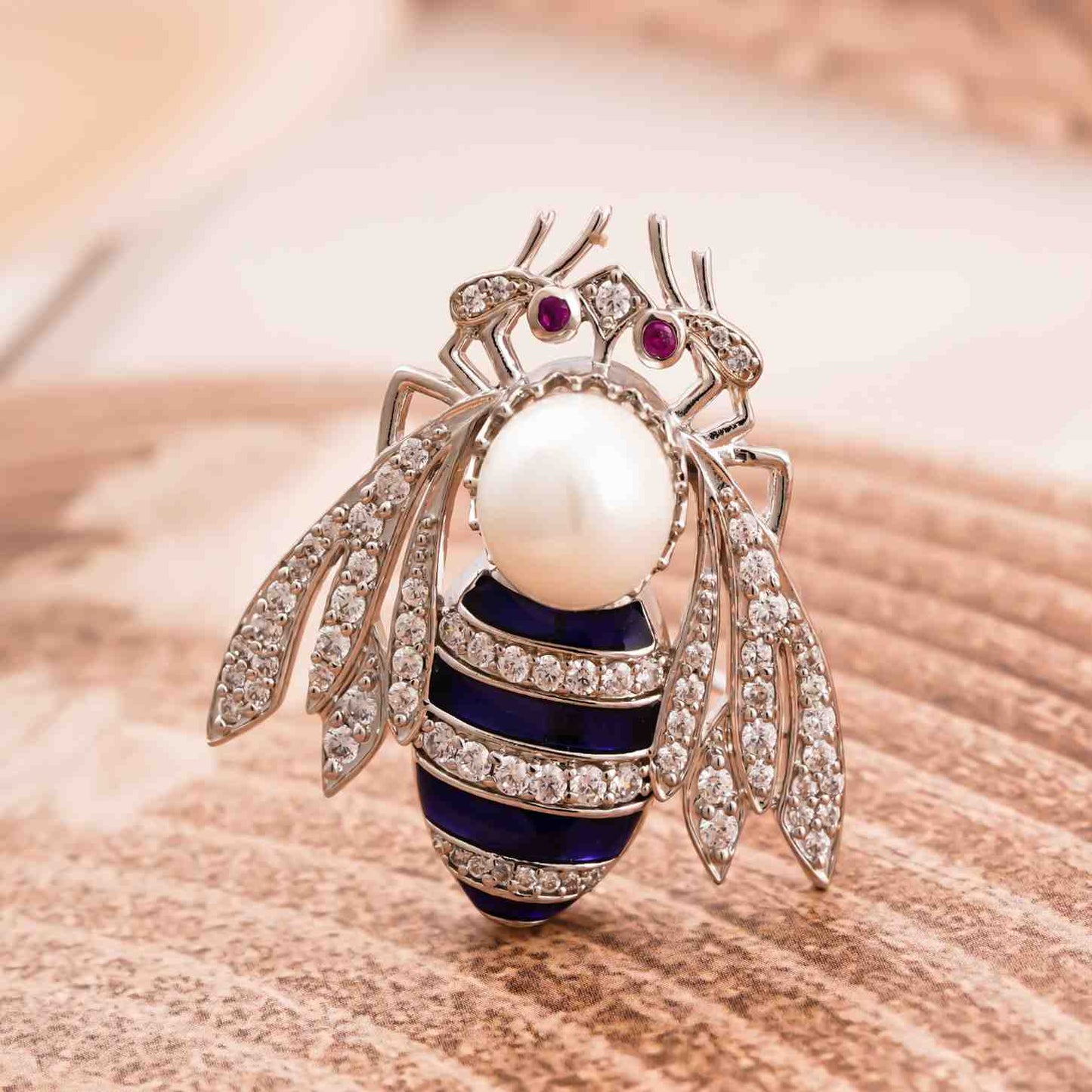 Silver Pearl Bee Insect Brooch Pin