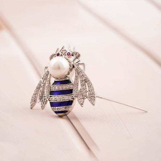 Silver Pearl Bee Insect Brooch Pin