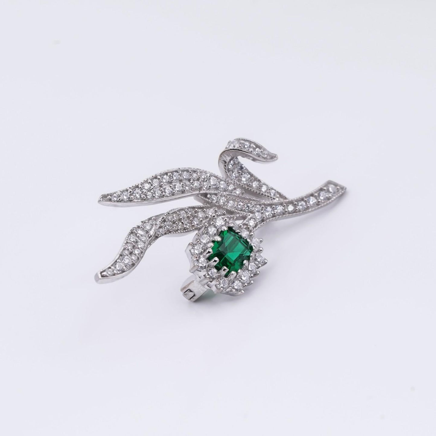 Silver Victorian Emerald Brooch Pin