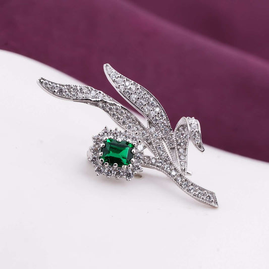 Silver Victorian Emerald Brooch Pin