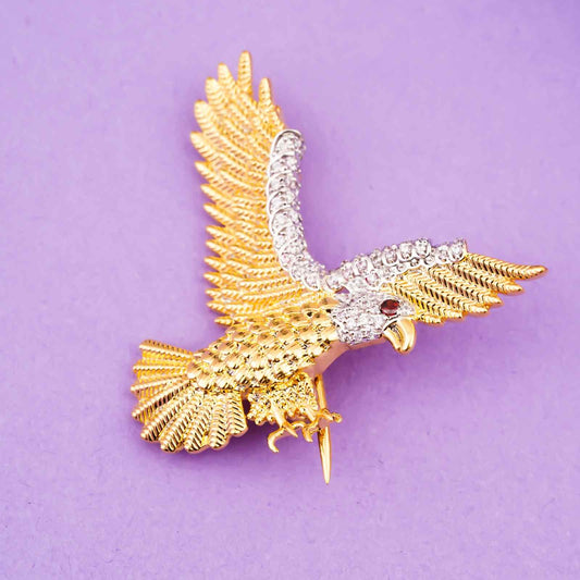 925 Sterling Silver Eagle Brooch With 14K Gold Over