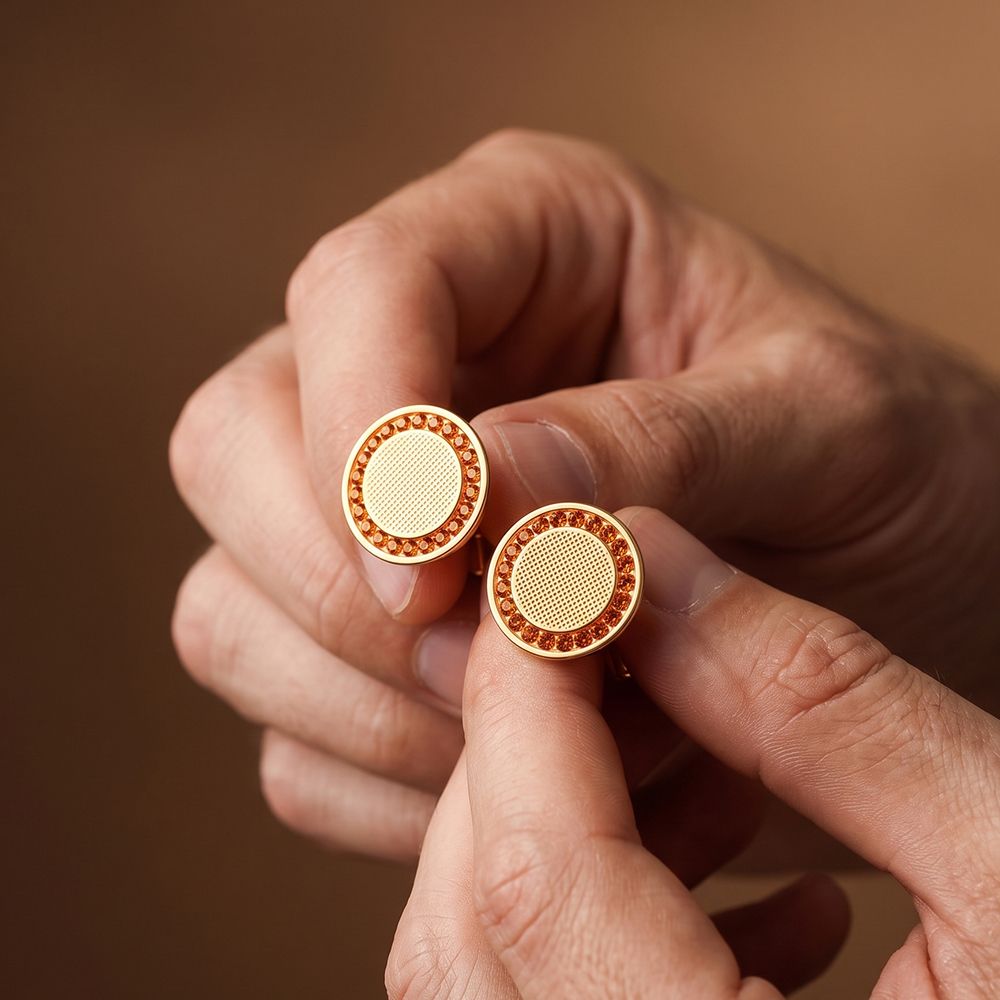 Silver Red Ruby Vintage Cufflinks In 14K Gold Plating Gold Vermeil (2.5 Micron) Gold
