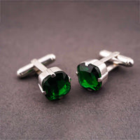 Silver Green Emerald Solitaire Cufflinks For Him