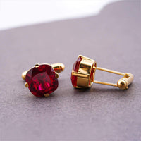Silver Red Garnet Solitaire Cufflinks For Him With 14K Gold Over