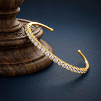 2.30 Ct Round Cut Lab Grown Diamond Open Cuff Bangle Bracelet for Women Gold