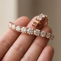 13.20 Ct Round Cut Lab Grown Diamond Sculpted Gallery Bracelet for Women Rose Gold