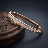 3.45 Ct Round Cut Lab Grown Diamond Inset Sparkle Bangle Bracelet for Women Rose Gold