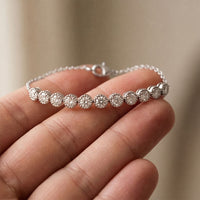 1.45 Ct Round Cut Lab Grown Diamond Beaded Halo Station Bracelet White