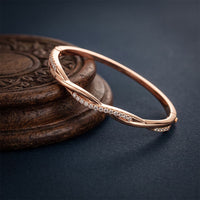 0.70 Ct Round Cut Lab Grown Diamond Sculpted Pavé Bangle Bracelet Rose Gold
