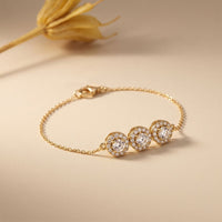 1.30 Ct Round Cut Lab Grown Diamond Triple Halo Chain Bracelet Gold