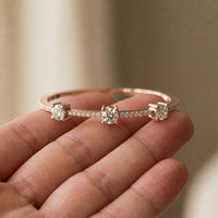 2.60 Ct Round Cut Lab Grown Diamond Triple Solitaire Sculpted Bangle Bracelet Rose Gold