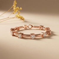 5.60 Ct Round Cut Lab Grown Diamond Open Cuff Bangle Bracelet for Women Rose Gold