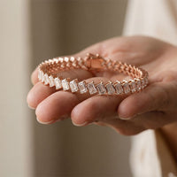 7.50 Ct Emerald Cut Lab Grown Diamond Interlocking Link Bracelet for Women Rose Gold