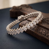 7.50 Ct Emerald Cut Lab Grown Diamond Interlocking Link Bracelet for Women White
