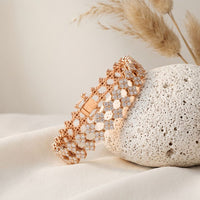 5.10 Ct Round Cut Lab Grown Diamond Floral Cluster Openwork Bracelet Rose Gold