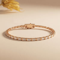 3.70 Ct Baguette Cut Lab Grown Diamond Art Deco Bar Link Bracelet Rose Gold