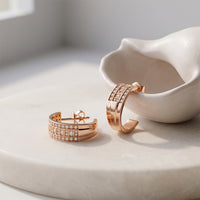 0.60 Ct Round Cut Lab Grown Diamond Geometric Hoop Earrings Rose Gold