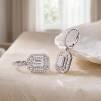 1.35 Ct Baguette Cut Lab Grown Diamond Huggie Drop Earrings White