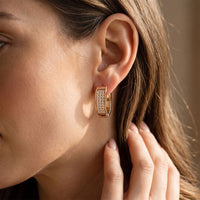 0.55 Ct Round Cut Pavé Wide Huggie Lab Grown Diamond Earrings Rose Gold