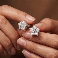 1.70 Ct Princess Cut Lab Grown Diamond Flower Style Stud Earrings White