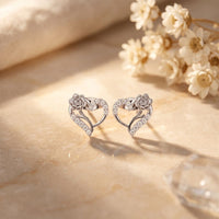 0.15 Ct Round Cut Lab Grown Diamond Rose Heart Stud Earrings White