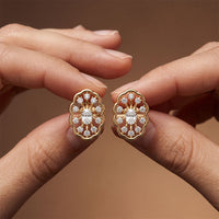0.50 Ct Oval Cut Lab Grown Diamond Floral Medallion Stud Earrings for Women Gold