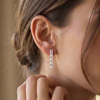 0.70 Ct Emerald Cut Lab Grown Diamond Linear Bar Drop Earrings White