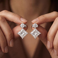 1.80 Ct Princess Cut Lab Grown Diamond Structured Stud Earrings White