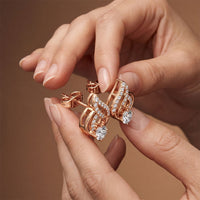 0.80 Ct Round Cut Lab Grown Diamond Leaf Loop Stud Earrings for Women Rose gold