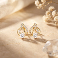 0.80 Ct Round Cut Lab Grown Diamond Leaf Loop Stud Earrings for Women Gold