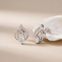 0.80 Ct Round Cut Lab Grown Diamond Leaf Loop Stud Earrings for Women White