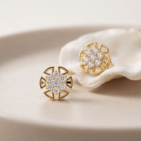 0.45 Ct Round Cut Lab Grown Diamond Geometric Floral Stud Earrings for Women Gold