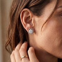 0.45 Ct Round Cut Lab Grown Diamond Geometric Floral Stud Earrings for Women White