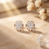 0.45 Ct Round Cut Lab Grown Diamond Geometric Floral Stud Earrings for Women White