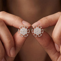 0.45 Ct Round Cut Lab Grown Diamond Geometric Floral Stud Earrings for Women White