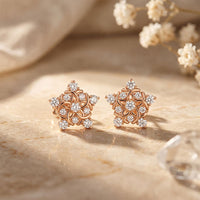 0.40 Ct Round Cut Lab Grown Diamond Intricate Floral Cluster Stud Earrings for Women Rose Gold