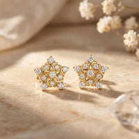 0.40 Ct Round Cut Lab Grown Diamond Intricate Floral Cluster Stud Earrings for Women Gold