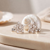 0.40 Ct Round Cut Lab Grown Diamond Intricate Floral Cluster Stud Earrings for Women White